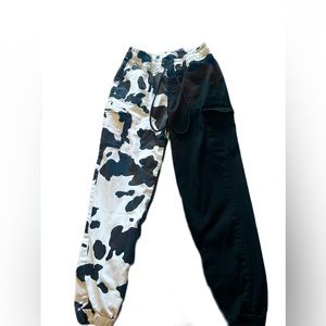 Half Cowprint Half Black Jogger Style Pants